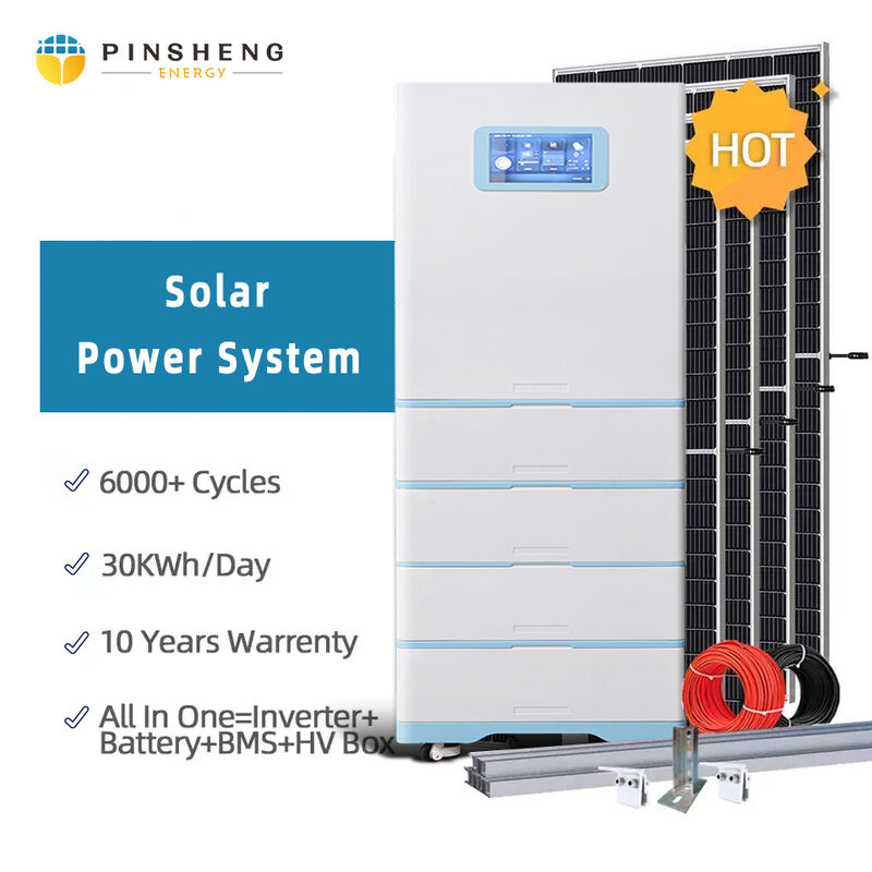 PINSHENG Système d'énergie solaire hybride tout-en-un avec onduleur pour usage domestique, batterie haute tension 10 kW 20 kWh 25 kWh 30 kWh